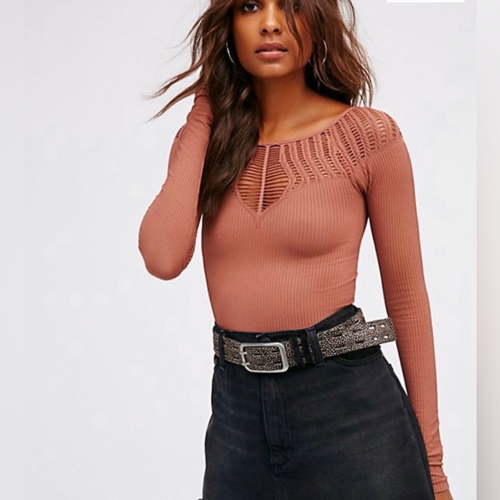 NWOT Free People Cut Out Neck Long Sleeve Top Henna